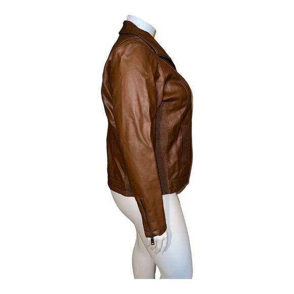 Kenneth Cole Womens Plus Size Faux-Leather Jacket Caramel Brown 1X NWT - Picture 4 of 8